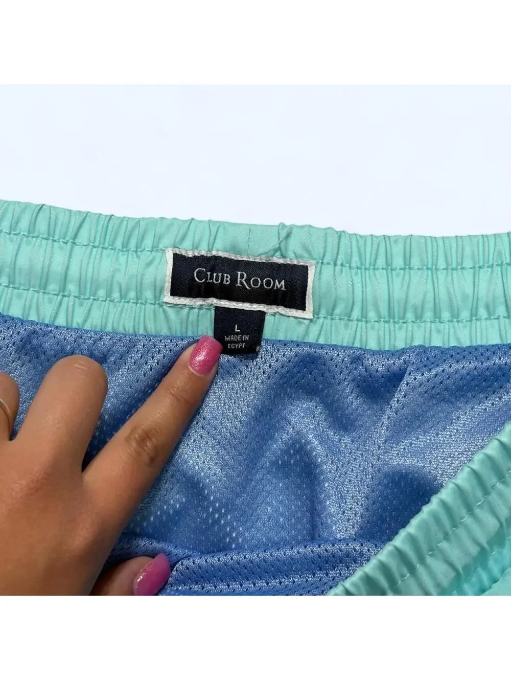 Preppy skater Club Room blue horizontal striped swim shorts